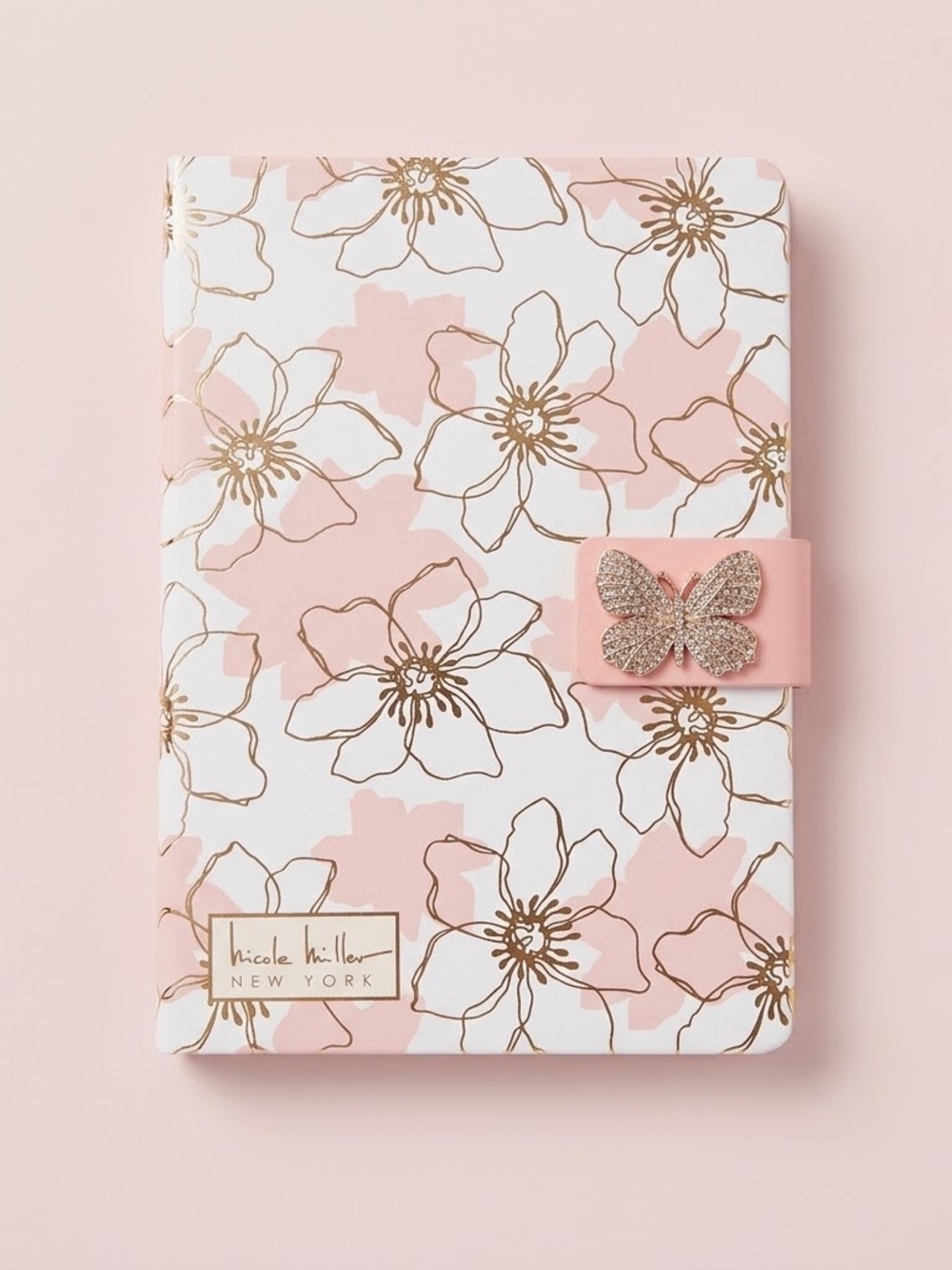 NWT Nicole Miller Pink Floral Notebook with Gold Accents